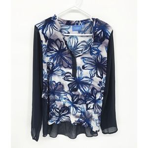 Simply Vera Vera Wang Sheer Long Sleeve Split V-Neck Blouse Size XL